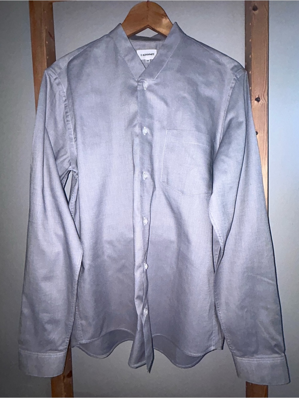 Men's Light Gray Dress Shirt - Casual Band Collar